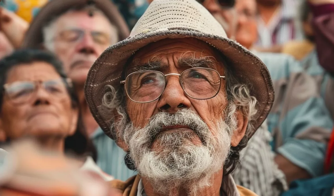 Homme âgé regardant attentivement lors d'un rassemblement.