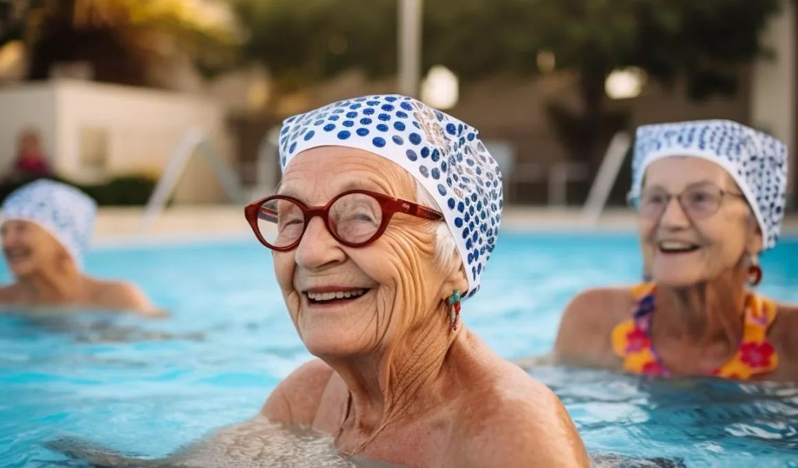 Personnes âgées nageant dans une piscine.