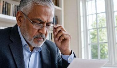 Veuf examinant des documents administratifs liés à la pension de réversion 2026