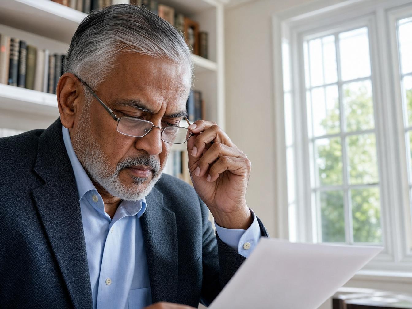Veuf examinant des documents administratifs liés à la pension de réversion 2026