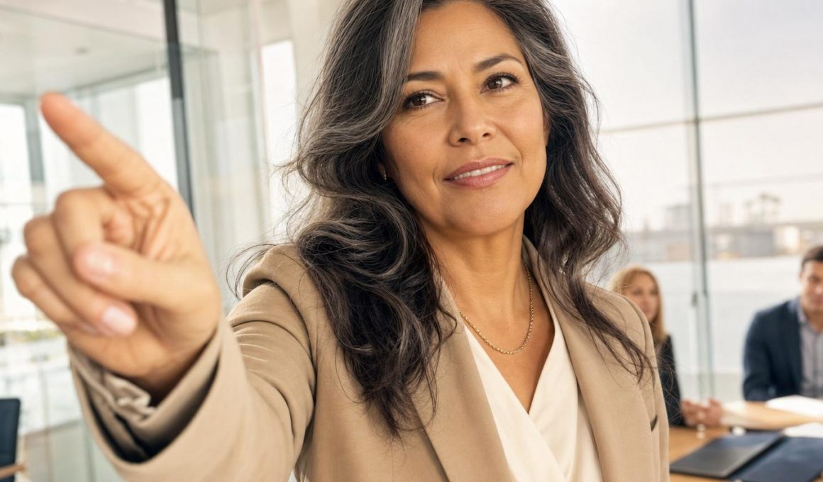 Femme d'affaires pointant lors d'une réunion