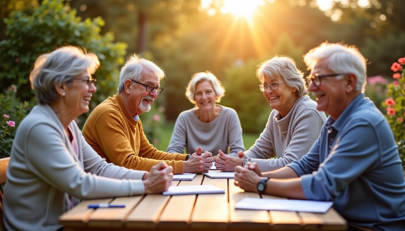 Groupe de seniors discutant autour d’une table