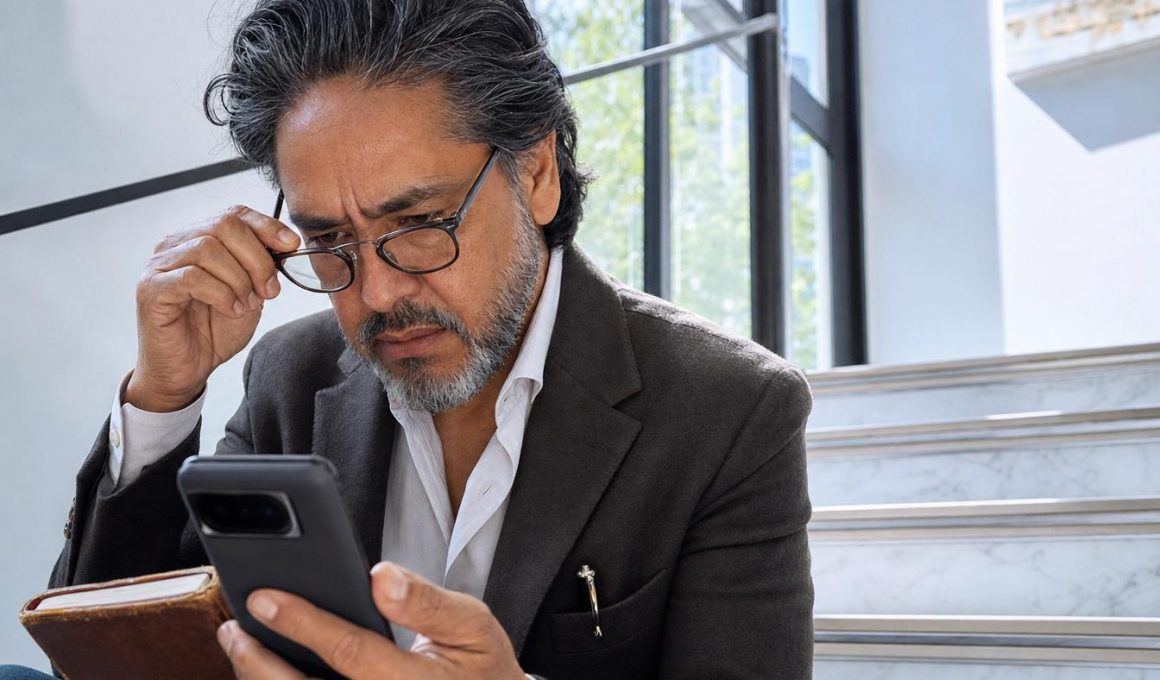 Homme consultant son smartphone pour simuler sa retraite 2026 avec Mon estimation retraite