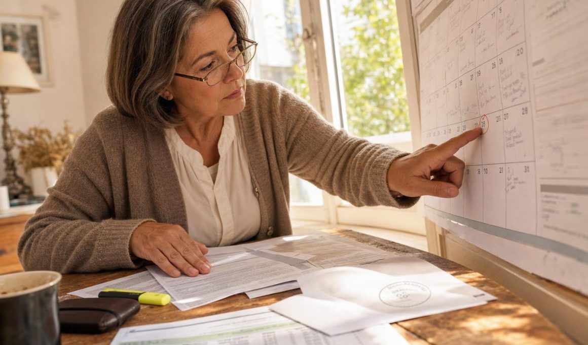 Femme consultant un calendrier et des factures