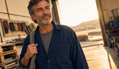 Homme quittant son atelier en fin de carrière, éligible au départ à la retraite anticipée dès 58 ans au titre de la carrière longue