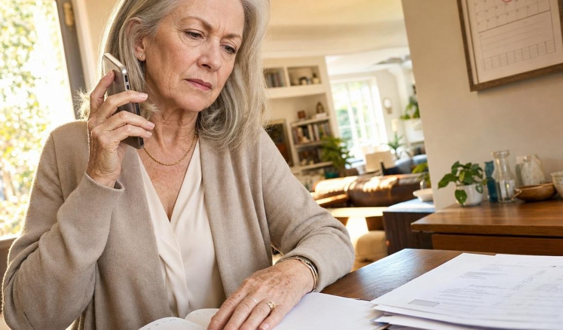 Femme senior au téléphone examinant des factures