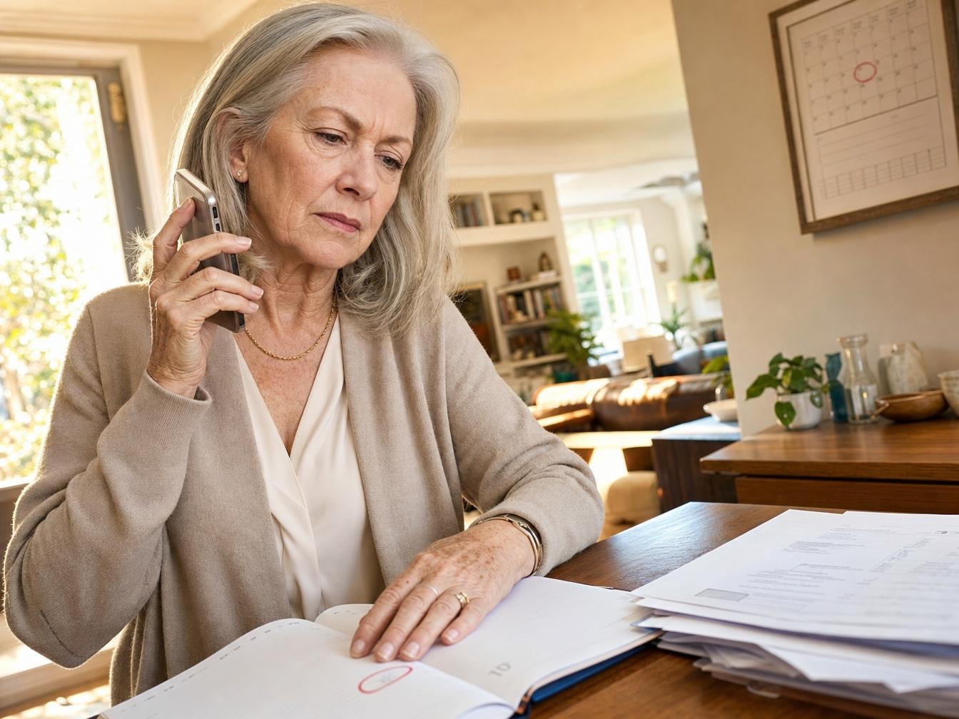 Femme senior au téléphone examinant des factures