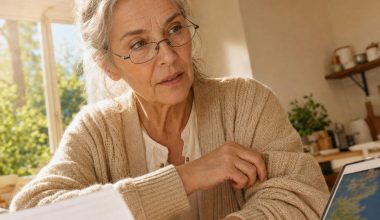Femme senior avec lunettes regardant un ordinateur portable