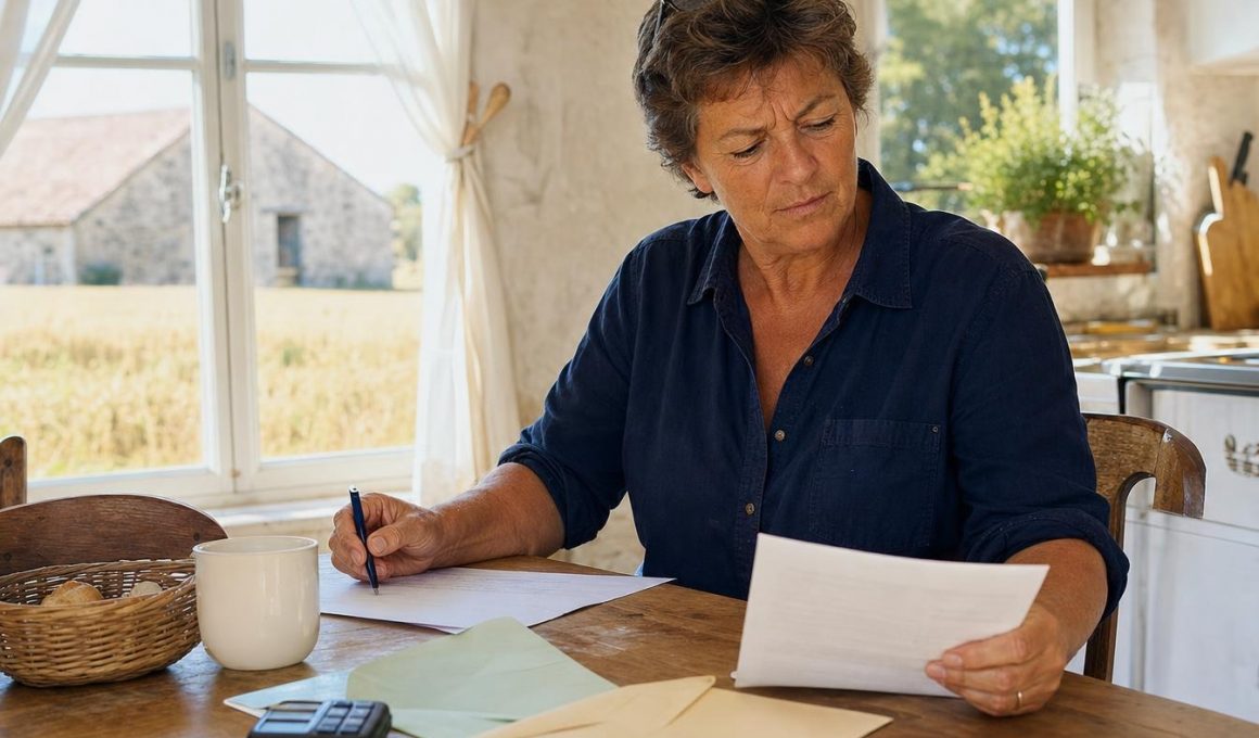 Femme examinant des factures à sa table de cuisine